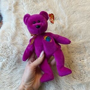 Beanie Babies purple earth day bear stuffed animal plush Millennium Y2K 2000